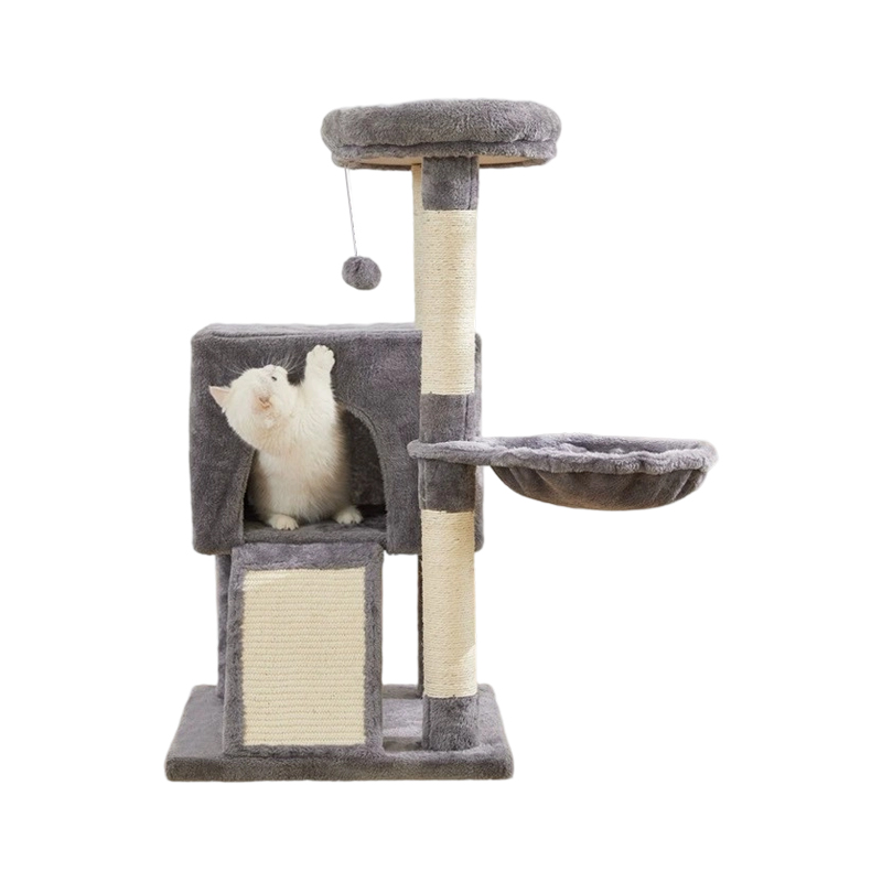 Plush cat playing house 